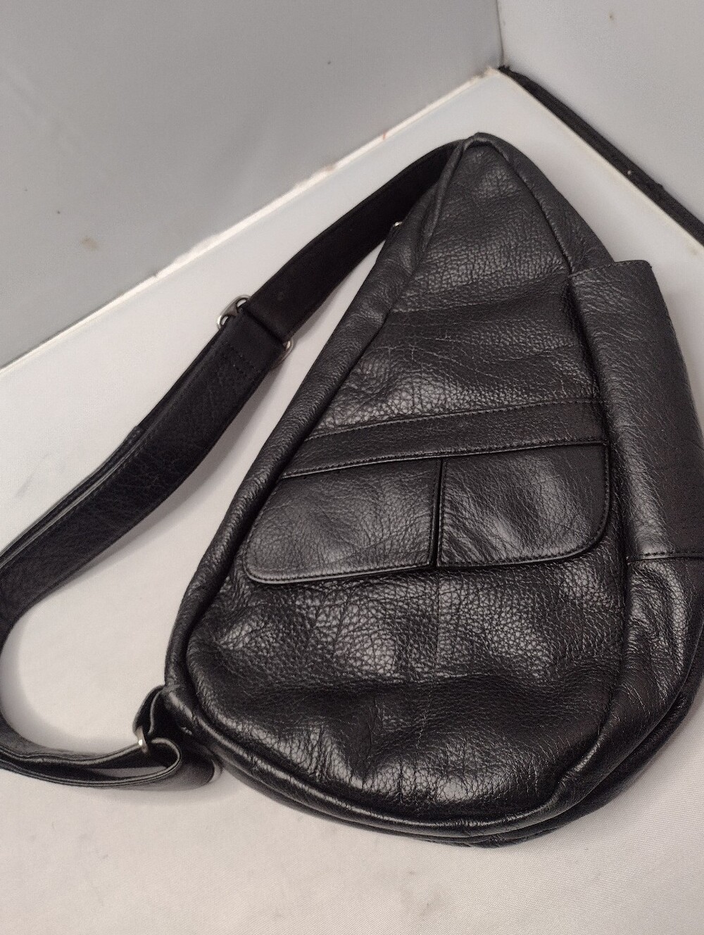 AmeriBag Healthy Back Leather Bag Back Pack Sling Shoulder Bag Black FF